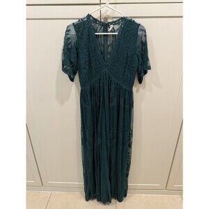Women’s Emerald Green Lace Babydoll Maxi Dress Size Small